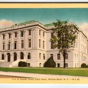 Carte postale en lin du palais de justice du comté de Forsyth à Winston-Salem, en Caroline du Nord, cadeau unique