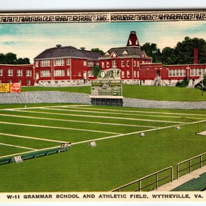 Grammar School Athletic Field Wytheville Virginie carte postale vintage lin inutilisé cadeau unique