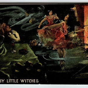 Haunted By Little Witches Postkarte 1912 Spooky Halloween Fantasy Theochrom 600 Einzigartiges Geschenk