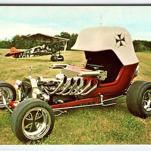 Carte postale Hot Rod Red Baron Roadster Voiture personnalisée vintage Automobile Mod Cool Avion