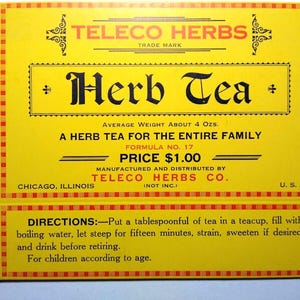 Teleco Herb Tea Vintage Original EMPTY Product Box Teleco Herbs Co. Chicago ILL