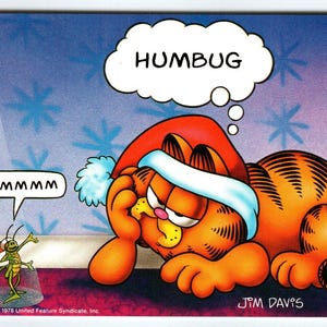 Carte postale Garfield Christmas Cricket In Santa Hat Humbug Tabby Jim Davis 1978