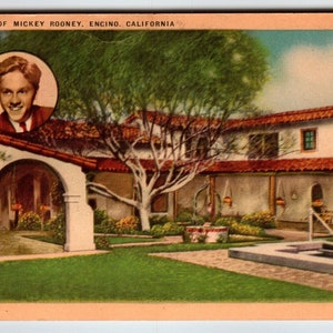 Home Of Mickey Rooney Acteur Encino Carte postale en lin de Californie des années 40, non étalée