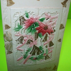 Weihnachtspostkarte 3D Reliefbild Deutsche Glocken Weihnachtsstern TIC Vintage