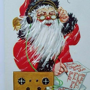 Vintage Weihnachtspostkarte Weihnachtsmann Ham Radio Rundfunk Rund Rund 54 Einzigartiges Geschenk