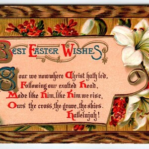 Beste Osterwünsche Grüße Postkarte Geprägte Lilien Blumen 1910 Antik Vintage