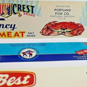 Columbia Crest Crab Meat West Best Tuna Vita Salmon Can Labels Vintage 1940&#39;s Unique Gift
