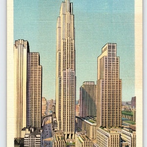 Carte postale Les bâtiments du Rockefeller Center à New York City Carte postale cadeau unique inutilisée Linen Curt Teich NYC