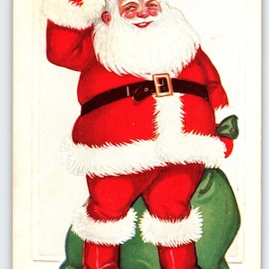 Carte postale de Noël du père Noël des années 1910, voeux de joyeuses fêtes en relief vintage
