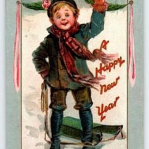 Vintage 1907-1915 Frances Brundage New Year Lithograph Postcard Tucks Ser 601
