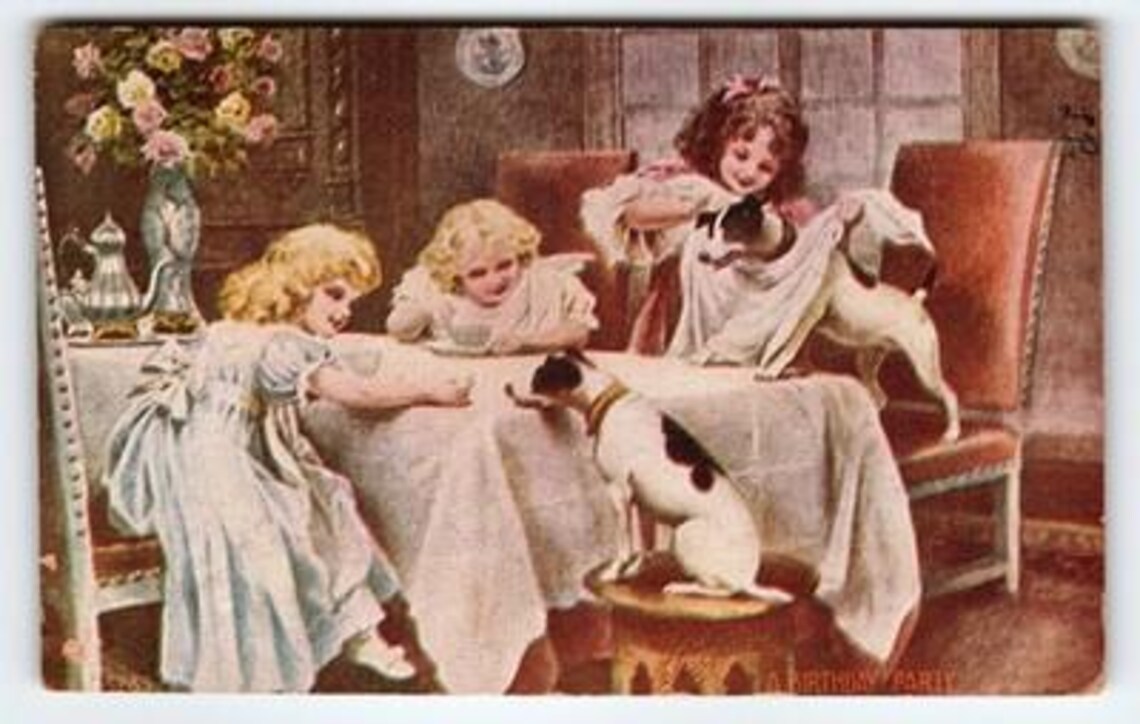 Vintage 1908 A Birthday Party Postcard With Children and Dogs Antique ...
