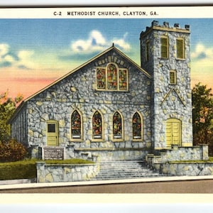 Carte postale Clayton Georgia, vitraux d'église méthodiste, carte postale cadeau unique en lin