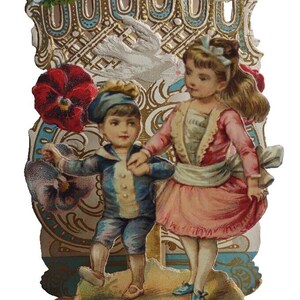 Carte de voeux allemande antique de la Saint-Valentin pour enfants, cadeau unique en relief 3D, découpée à l'emporte-pièce