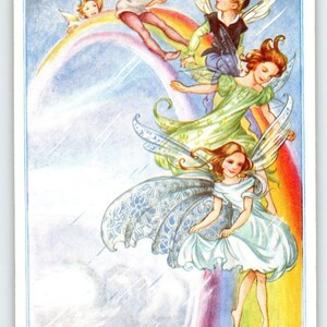 Carte postale fées Balade féerique et lutin arc-en-ciel Fantasy Rene Cloke Carte postale Valentine & Sons