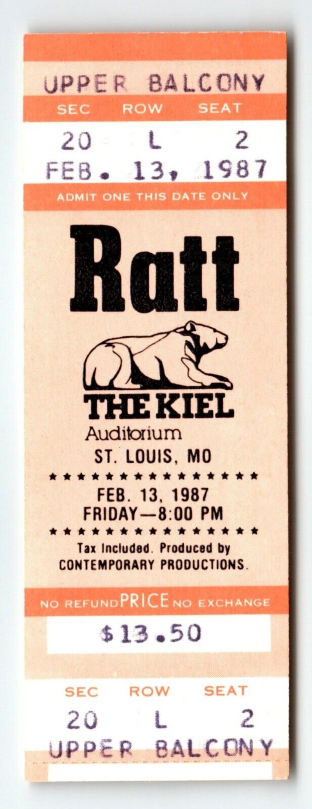 Ratt Original UNUSED 1987 Concert Ticket Kiel Auditorium St. - Etsy
