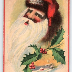 Carte postale de Noël Père Noël avec une barbe longue vintage, voeux de vacances