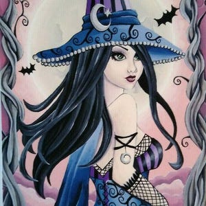 Carte postale Halloween Nikki Burnette gothique sorcière fantastique 2013 moderne limitée à 35 cadeau unique