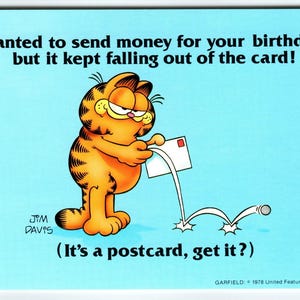 Carte postale Garfield Cat Happy Birthday Orange Kitten Comic Jim Davis 1978 inutilisé