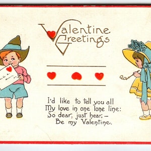 Carte postale Saint Valentin enfants grand chapeau fille avec lunettes de lecture Bergman 1913 cadeau unique
