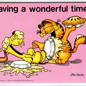 Garfield Katzen Postkarte Wonderful Time Pie Im Hundegesicht Jim Denim 1978 Ungebraucht