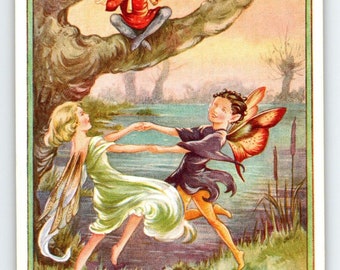 Fairies Lovers Postcard Fairy Fantasy Pipes Of Pan Rene Cloke Valentine & Sons