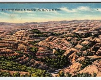 Vintage 1948 Cedar Canyon Badlands North Dakota Postcard Scenic View