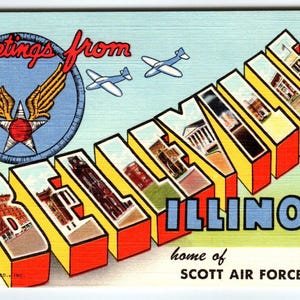 Greetings From Belleville Air Force Base Illinois Großbrief-Postkarte Leinen CT