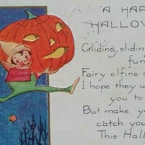 オリジナルハロウィーンポストカード ホイットニー ランニングフェアリー ノーム エルフ ブラウニー 1923 ボストン ユニークなギフト