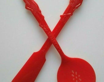 Vintage Mr. Peanut Spreader & Nut Spoon Set, 1950s Plastic