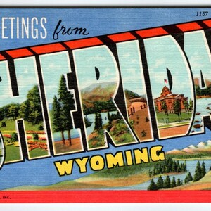 Carte postale Bonjour de Sheridan, Wyoming, grande lettre Curt Teich