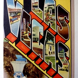 Carte postale grande lettre Las Vegas, Nevada Salutations, carte postale Linen Curt Teich Casinos