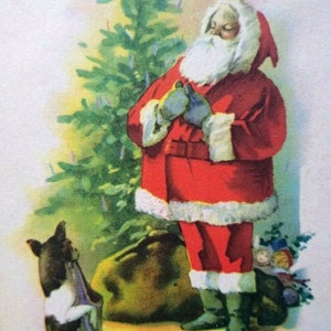 Antique Christmas Postcard Santa Claus Puppy Dog 504 Richland Center WIS 1921 Unique Gift