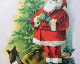 Antique Christmas Postcard Santa Claus Puppy Dog 504 Richland Center WIS 1921