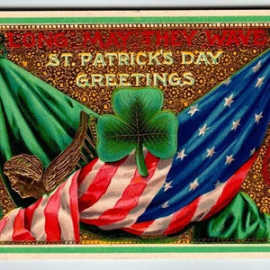 Carte postale de la Saint-Patrick Barton Spooner, gel doré, drapeau américain, ange en relief, inutilisé, cadeau unique