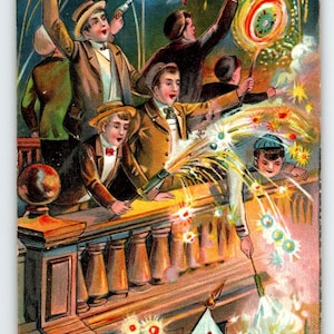 Carte Postale 4 Juillet Enfants Adultes Célébration De Feux D'artifice Allemagne Série 746