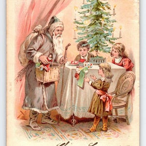 Nikolaus Weihnachten Postkarte Lavendel Anzug Mantelbaum Kinder Alte Welt 1903