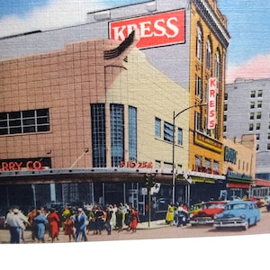Carte postale en lin Kress JJ Newbury Boyds pour grand magasin, Tampa, Floride, cadeau unique : voitures anciennes