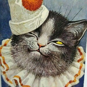 Dressed Cat With Clown Hat & Costume Postcard Artist Signed Arth. Thiele Germany Unique Gift