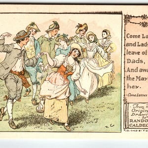 Artist Signed RC Randolph Caldecott Postcard Dancing People Come Lasses And Lads