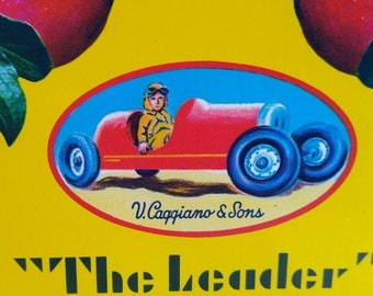 Sunny Slope Nectarines Fruit Crate Label Race Car Auto Original Vintage 1960's Unique Gift