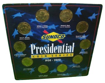 Sunoco Set Of 10 Different USA Presidents Coins On Display Holder Card 2000 Great Gift