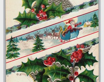 Vintage Weihnachtspostkarte mit Weihnachtsmann Holly Design
