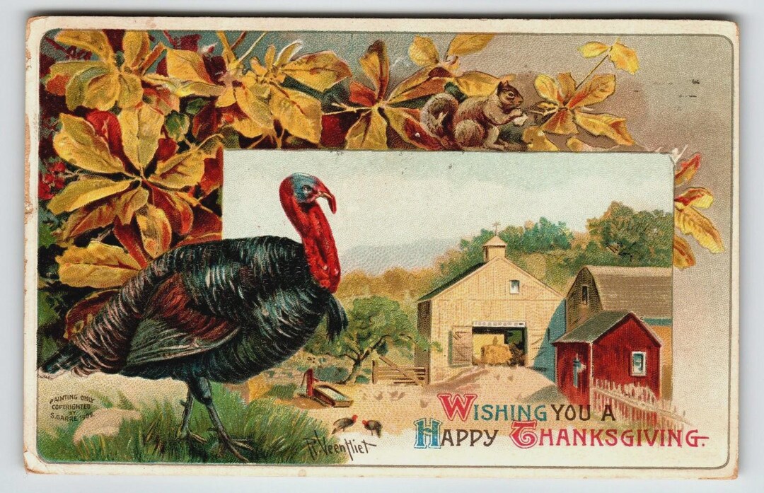 Vintage Thanksgiving Turkey Lithograph Postcard 1909 Farm Scene - Etsy
