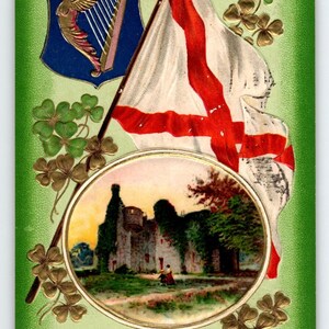 St Patrick Day Postcard 1911 John Winsch Harp Castle Ireland Germany Irish Flag