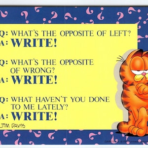 Garfield Cat Postkarte Viele Fragezeichen Jim Denims Comic Orange 1978 Vintage Einzigartiges Geschenk
