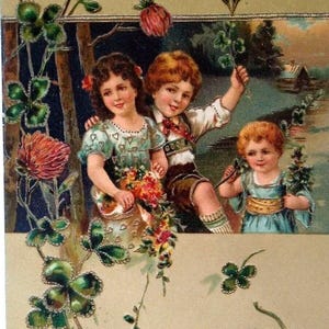 Carte postale Saint-Valentin Enfants irlandais avec fleurs de trèfles série 1908 6120 PFB Cadeau unique