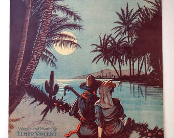 Rio Nights Sheet Music Palm Trees Full Moon Elmer Vincent Fischer Thompson 1920 Unique Gift