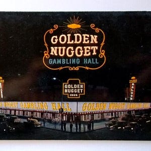 Carte postale Golden Nugget Gambling Hall Casino à déplier MENU Las Vegas Nevada Chrome Cadeau unique