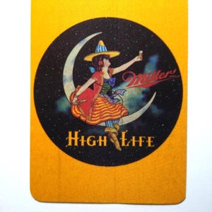 Vintage Halloween Miller High Life Witch Girl Sits On Crescent Moon Cloth Patch