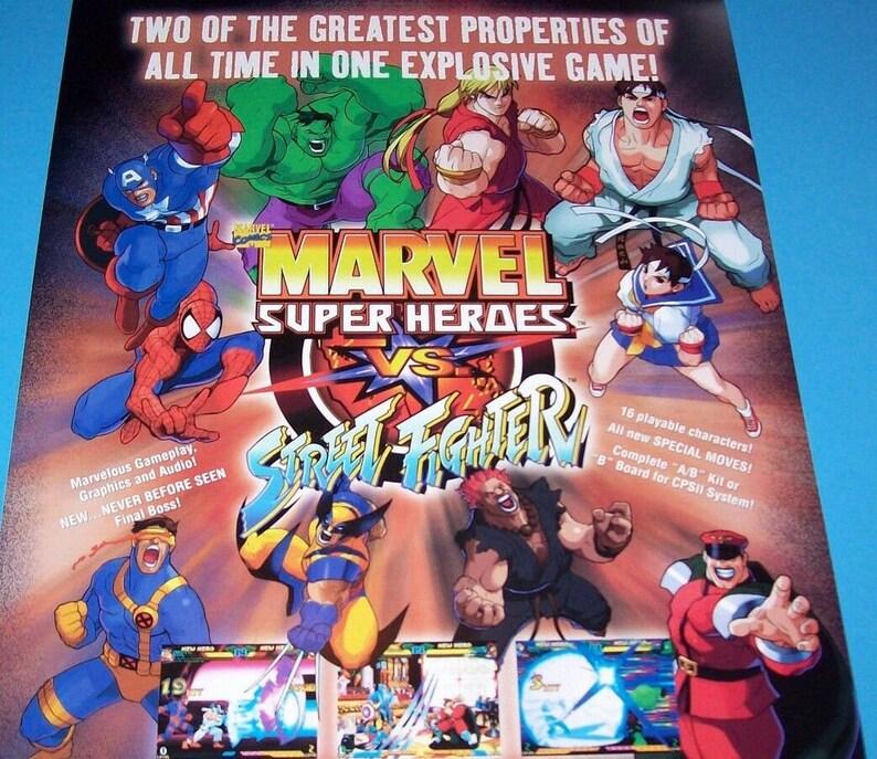 Capcom Marvel Super Heroes VS Street Fighter Arcade FLYER Game Art Print NOS
